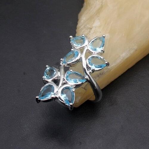 Hermosa Lovely Amazing Shiny Teardrop BlueTopaz Band Ring Size 7 A871