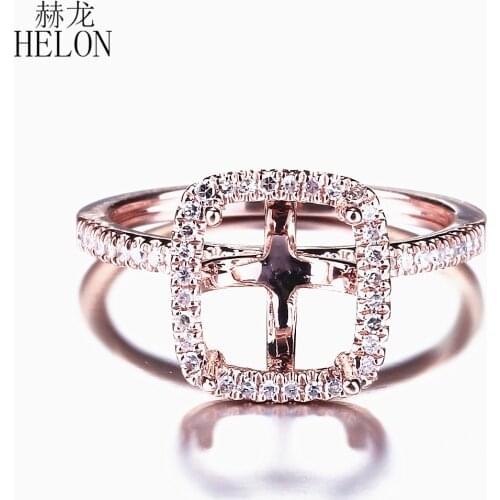 HELON 7X6mm Cushion Cut Solid 10K Rose Gold Natural Diamonds Engagement Wedding Semi Mount Ring Setting Women Fine Jewelry