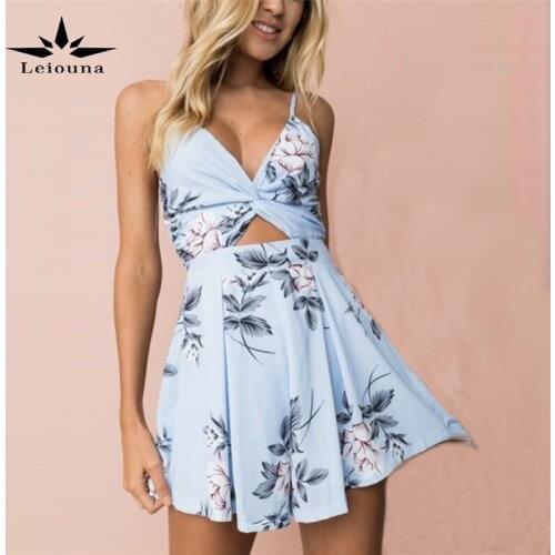 Leiouna Fashion New Vintage Sexy Suspender V-neck Butterfly Backless Print Casual Loose Women Summer Playsuits