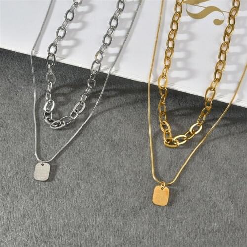 Fashion Jewelry Square Card Letter Double layer Necklaces Pendants Stainless Steel Chain Necklaces For Women Men Fantastic Gift