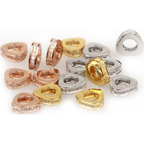 Fashion Large Hole Circle triangle Brass Micro Pave Cubic Zirconia Beads for Jewelry Making Lead Free & Nickel Free