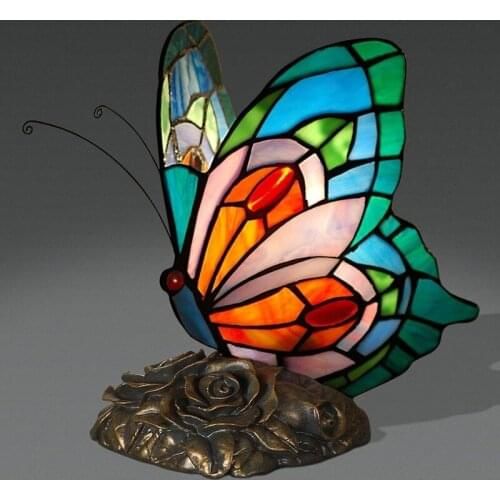 Tiffany bedroom study room decoration butterfly night light handmade stained glass lamp