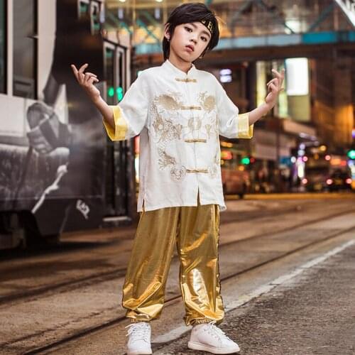 New Hiphop Clothes For Boy Chinese Dragon Pattern Street Dance Clothing For Children Mechanical Kids Hip Hop Dance Wear BL1923