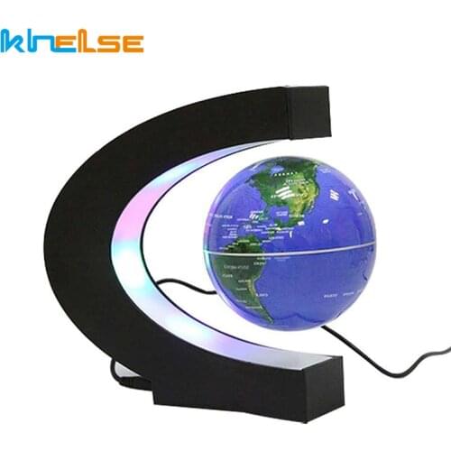 Novelty Magnetic Levitation Earth LED Night Light Floating World Map Globe C Shape Ball Office Bedside Gift Home Decor Desk Lamp