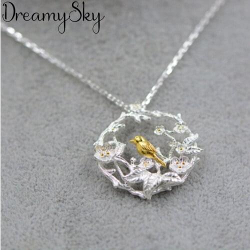 Korean New Charm Bird Flower Necklaces Pendants For Women Statement Jewelry Choker Necklaces Bijoux Kolye