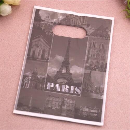 New Design Wholesale 100pcs/lot 13*18cm Luxury Fashion Paris Eiffel Tower Gift Shopping Bags Plastic Gift Packaging