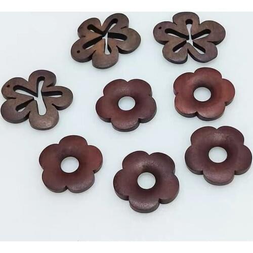 New style 50pcs/lot color print cartoon geometry flowers shape wood beads without holes diy jewelry earring/garment accessory
