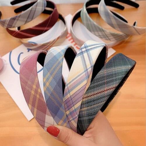 1Pcs New Women Plaids Head Hoop College Style Sweet Wide-Edged Striped Hairband Floral Headwear Decorate Accessories