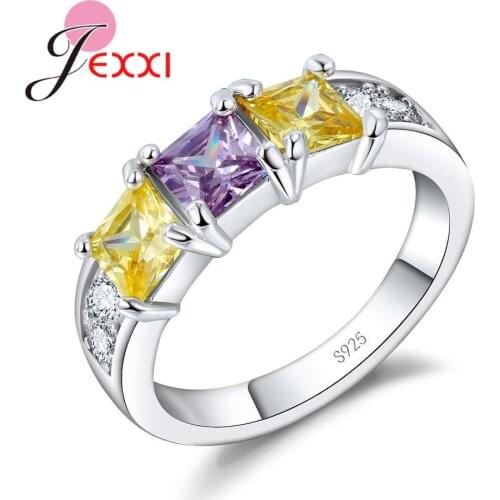 Simple Square Crystal Wedding Rings For Ladies Fashion Women Silver Engagement Ring Bands Style Anillos Bijoux