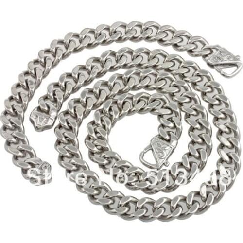 Top Quality Heavy 316 stainless steel cuban curb link chain bracelet Necklace Jewelry set
