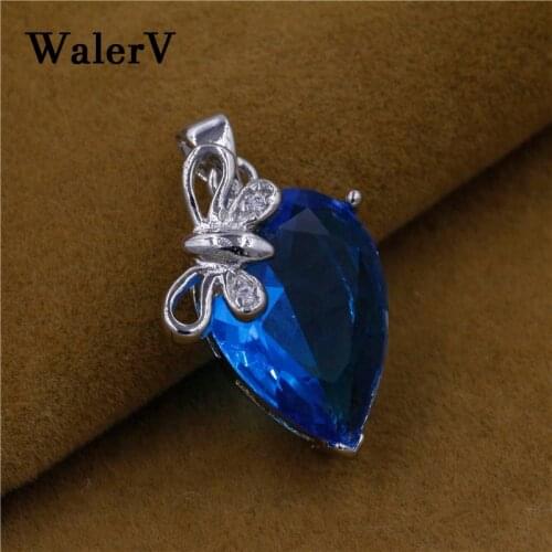 WALERV 2018 New Stamps Color Pendant Fashion Jewelry Charm Red Sea Blue Crystal Stone Water For Women Girl Set Gifts