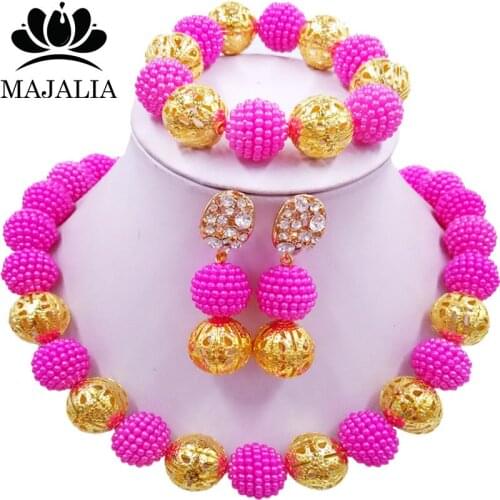 Majalia Fashion Classic Nigerian Wedding African Jewelery Set Hot Pink Crystal Necklace Bride Jewelry Sets Free Shipping 1ZQ0015