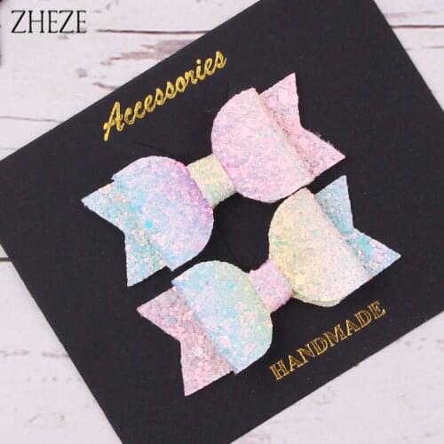 2Pcs Handmade Mini Sequins Litlle Girls Hair Bows Clips Shiny Glitter Cute Hairpins Daily School Barrettes Headwear Accessoires