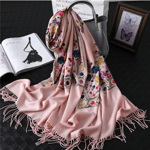 Brand 2021 Women Scarf Winter Embroidery Cashmere Scarves Foulard Femme Bandana Hijab Shawls And Wraps Female Blanket Pashmina