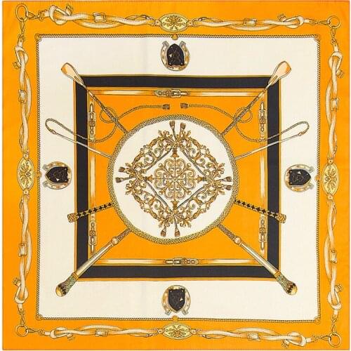 POBING 60cm*60cm Women Silk Square Scarf Spain Chain Pattern Scarves Euro Style High Quality Bandana Office Lady Foulard Hijab