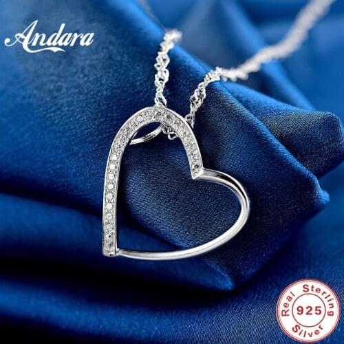 ANDARA Genuine 925 Sterling Silver Forever Love Openwork Heart Shape Pendant Necklaces for Women Luxury Jewelry Gift