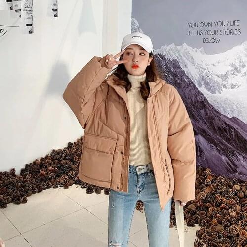 Ladies Coat Winter 2021 New Down Bread Cotton Coats Womens Short Is Loose Hooded Jacket Thickened Student Outerwear