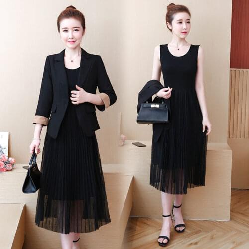 Spring and Autumn 2020 New Large Size Womens Blazer Dress Two-piece Fashion Loose Mesh Dress + Jacket Suit For Office Lady K097