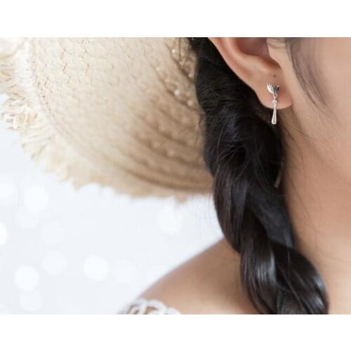 1PAIR White /Black CZ STONE Leaf Long dangle Earrings Party Handmade 100% Real. 925 Sterling Silver Fine Jewelry gtle1759