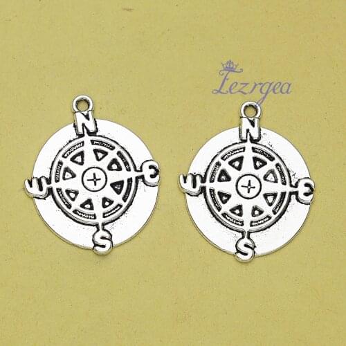 10pcs/lot--25x30mm, Antique silver plated navigation Compass Charms,DIY earrings necklace bracelet supplies, Jewelry accessories