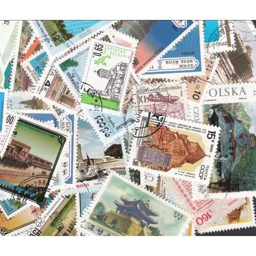100 PCS/Lot All Different Topic Buildings Castle Unsed Postage Stamps With Post Mark In Good Condition For Colleciton