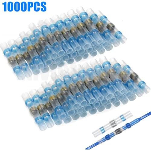 1000/500/300PCS Solder Seal Wire Connectors Heat Shrink Tube Fast Butt Connectors Waterproof Insulated Electrical Wire Terminals