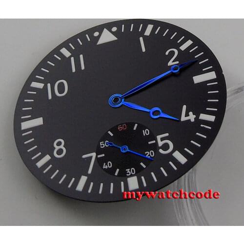 38.9mm black dialluminous dial blue hands fit ETA 6498 mens watch57 (Dial+hands)