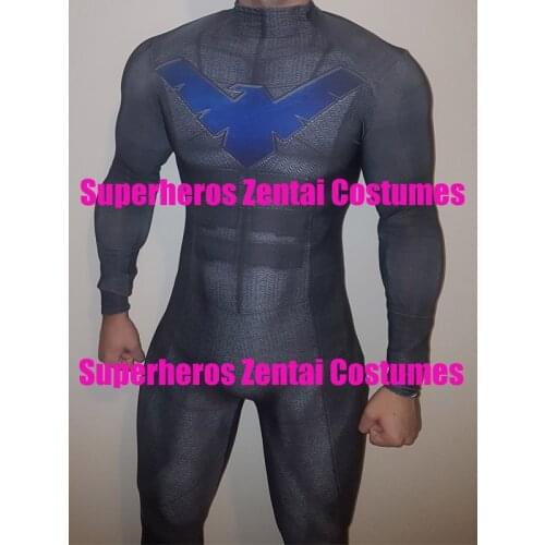 3D Print High Quality Nightwing Cosplay Costume Spandex Custom Made DOJ Zentai Catsuit. Only Bodysuit