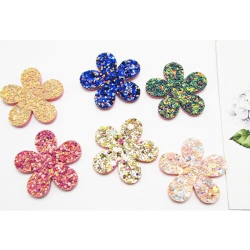 50pcs 3.3cm Glitter Flower Padded Patches Appliques For Clothes Sewing Supplies DIY Hair Bow Decoration,Gril Hair Accessories