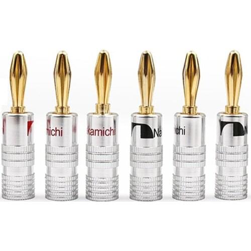 6pcs/3pair Nakamichi Banana Plug Straight Pre Amplifier 24K Gold Plated 4MM Connector Screw Lock Audio Jack Speaker Black Red