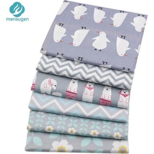 6pcs 18"x22"/46cmx56cm Fat Quarter Grey Cartoon Flower Printed Cotton Fabric for Patchwork Quilting Handmade Needlework Material