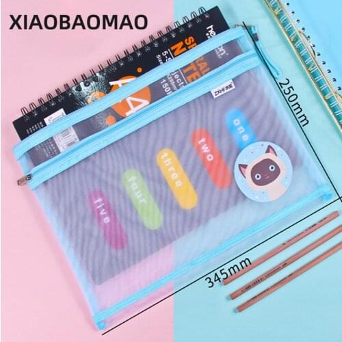 A4 Document File Bag Transparent Mesh Cute Student Stationery Bag Business Document Organizer Filing Products