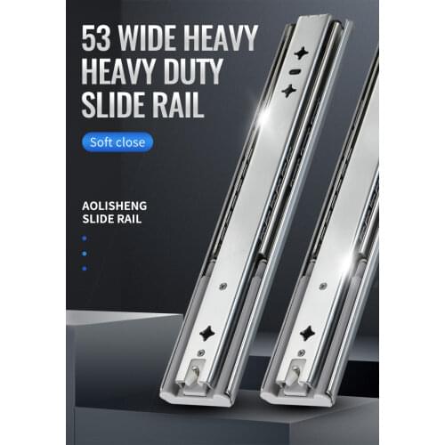 AOLISHENG 53mm Wide Three Section Full Extension Soft Closing Ball Bearing Buffer Damping Heavy Drawer Slide