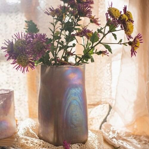 Colored Glass Flower Pot Elegant Retro Home Decoration Modern Desktop Flower Vase Garden Plant Pot Living Room Art Flower Basket