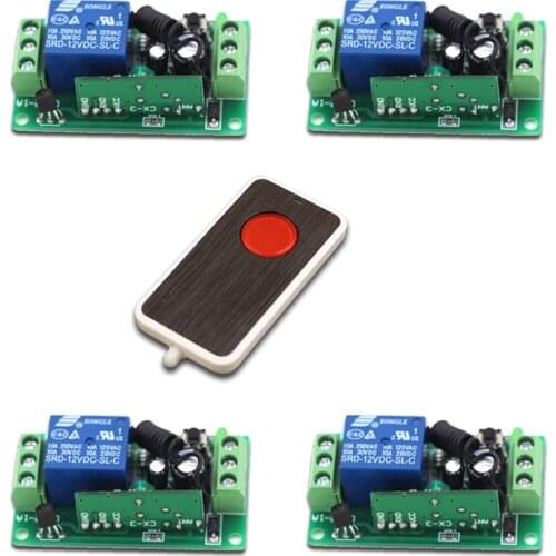 DC9/12/24V 1CH RF Wireless Remote Control Switch System 1Transmitter &4Receiver Household Intelligent Remote Control with Button