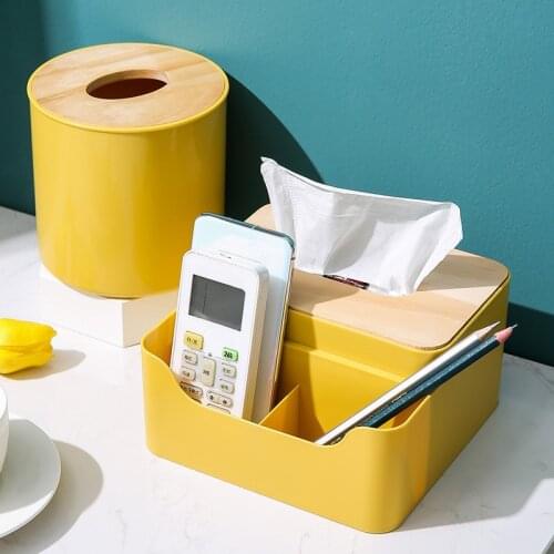 Wooden Cover PP Plastic Toilet Paper Box Bedroom Bathroom Office Desktop Multifunction Makeup Sundries Napkin Storage Holder Box