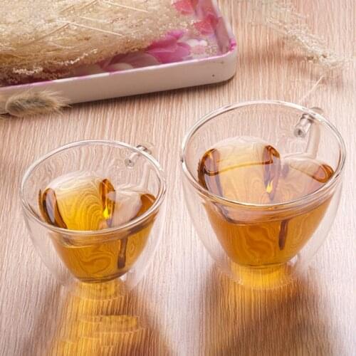 Double-layer Heart Coffee Mug Double Glass Cup Carton Glass Lady Cute Heat-resisting Creative Heart-shaped Double Glass Mug