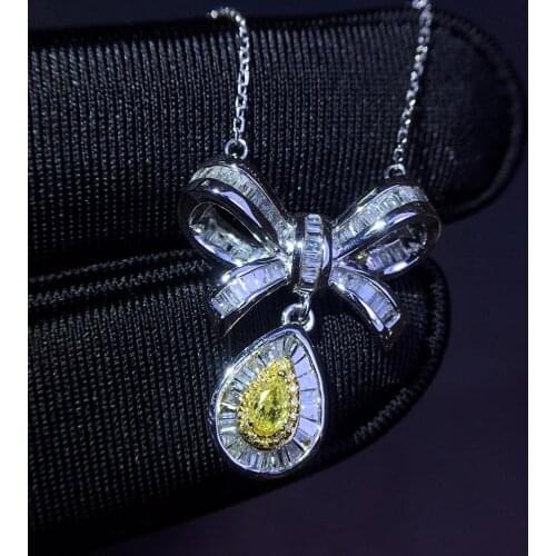 J1216 Fine Jewelry Real 18K White Gold AU750 0.09ct Yellow Diamond Necklace Gemstones Pendants for Women Fine Necklace