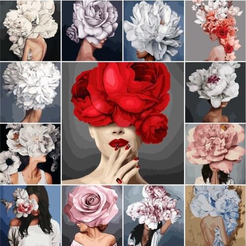 DIY Flower Girl Paintings By Numbers Kit No-Frame Paints By Numbers 50x40cm 24 Colors DIY Gift Diff:3 Stars VA-1012