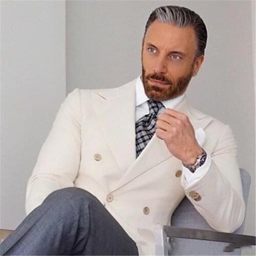 Handsome Groomsmen Double-Breasted Groom Tuxedos Mens Wedding Dress Man Jacket Blazer Prom Dinner (Jacket+Pants+Tie) K180