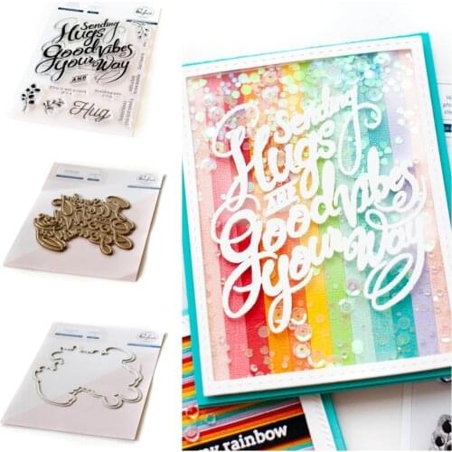 Hugs And Good Vibes Metal Cutting Dies Stamps Hot Foil Scrapbook Diary Decoration Stencil Embossing Template Greeting 2021 NEW