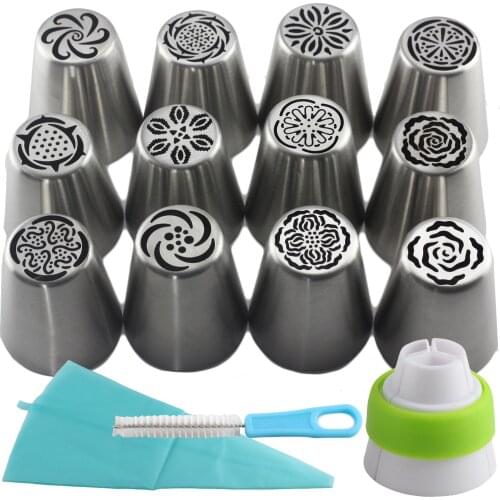 Mujiang New 15Pcs Stainless Steel Russian Icing Piping Nozzles Pastry Tips Cake Decorating Cupcake Dessert Baking Tools SL37