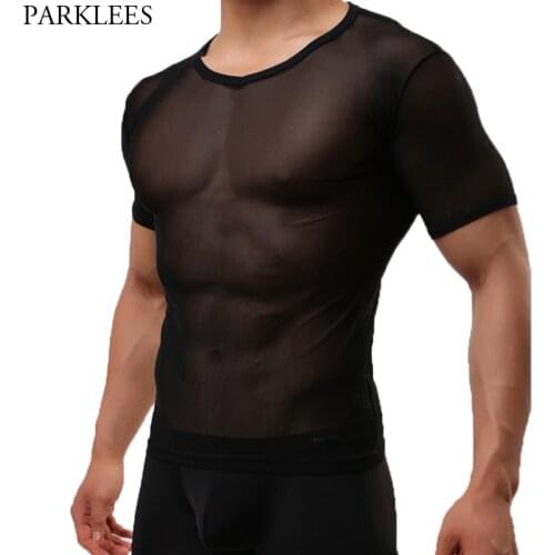 Mens Sexy Transparent Short Sleeve T-shirt 2020 Fashion See-through Underwear Shirts Men Mesh Sheer Top Understshirts Sleepwear