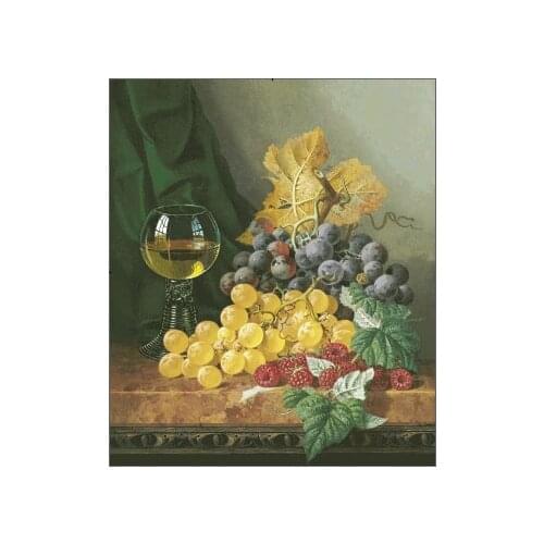 Fruit Still Life Grapes Glass Clear Picture Cross Stitch Kits Top Quality Counted 14CT Unprinted Embroidered Handmade Art Decor