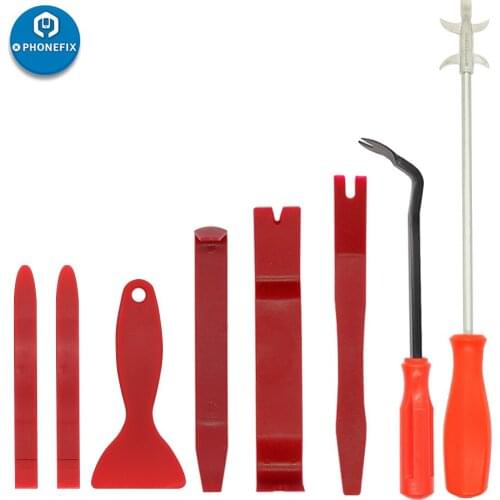 8pcs Auto Trim Removal Tool Kit Car Dash Door Trim Panel Clip Audio Fastener Remover Interior Repair Tire Stones Cleaning Hook