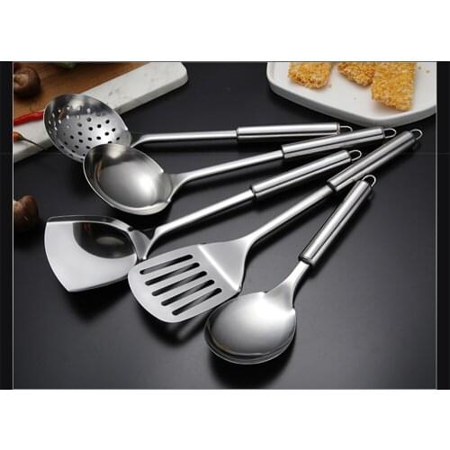 5-Piece Set 401 Stainless Steel Kitchenware Soup Spoon/Slotted Spoon/Slotted Spatula/Rice Spoon/Spatula Utensils Pan Tableware