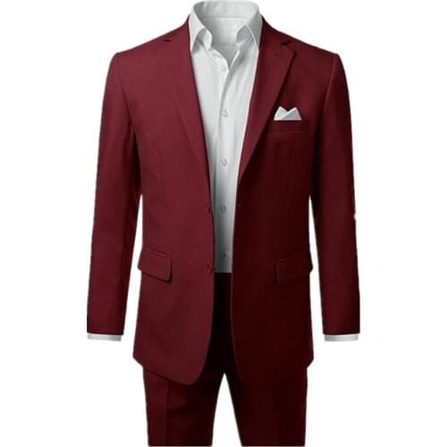 New mens suits Wine red man suit lapel simple two button formal occasions style high quality custom wedding the grooms suit