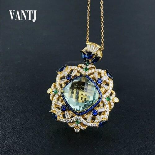 New Design Green Amethyst Pendant Sterling 925 Silver Gemstone Cushion Cut 10mm Necklace for Woman Lady Party Gift