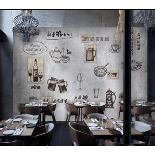 Papel de parde Original European and American hand painted cafe background wall3d wallpaper,beer house kitchen mural