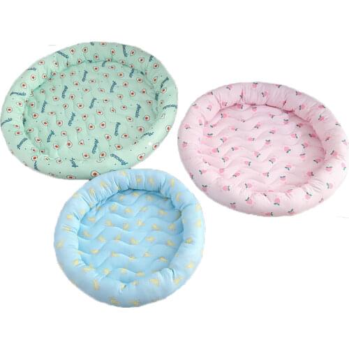 Cat Nest Summer Ice Silk Printing Cooling Sleeping Round Pet Dog Mat Easy To Clean with Side Pillow Cat and Dog Bed Pet Supplies